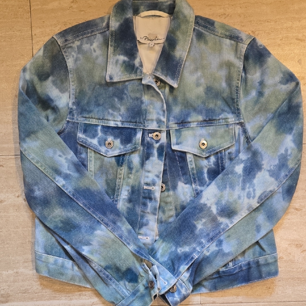 3.1 Phillip Lim Stylish Blue/Green Tie-Dye Denim Jean Jacket